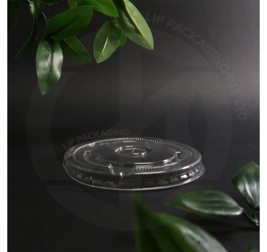 Stack of C95 transparent plastic flat lids (95mm diameter) for AO, Y, and U series cups (360ml, 500ml, 700ml).