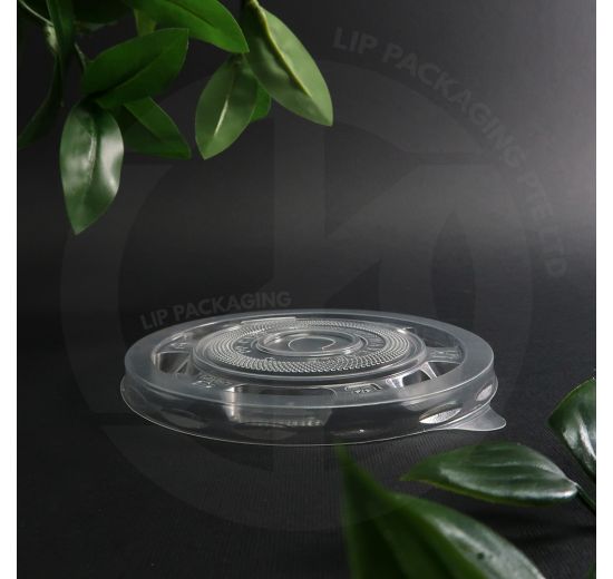 Stack of 120mm Transparent Plastic Flat Lids C120 for Y1000 size large cups/containers.