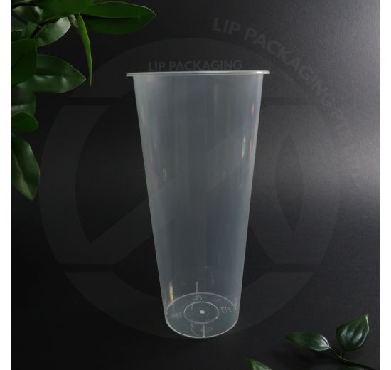 Transparent 22oz PPI 700 plastic cup, highlighted as a hard quality, robust disposable beverage container.