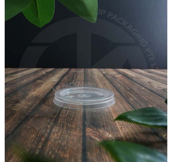 Transparent, 50mm diameter, microwave-safe plastic Lid C23 for MS 075B sauce containers.