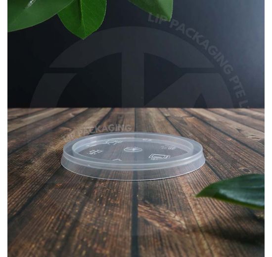 Transparent 75mm diameter plastic Lid C05 shown to be compatible with MS 2, MS 3, MS 4, MS 6, and MS 8 round food containers.