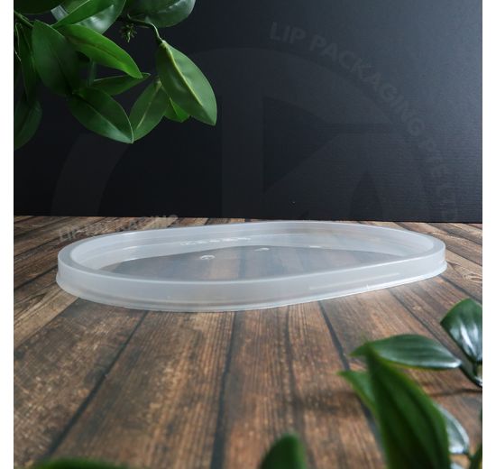 Clear, obround microwave-safe plastic Lid C33FPT for sealing MS D1500 and MS D1600 food containers.