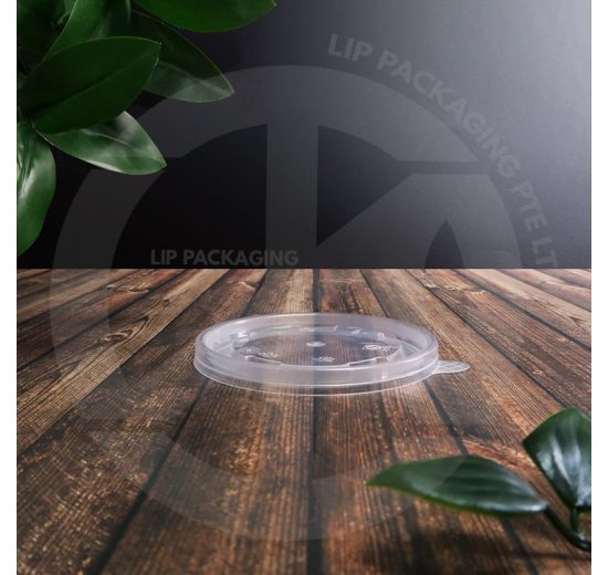 Stack of 90mm translucent plastic flat lids, compatible with 8oz paper food containers for delivery.
