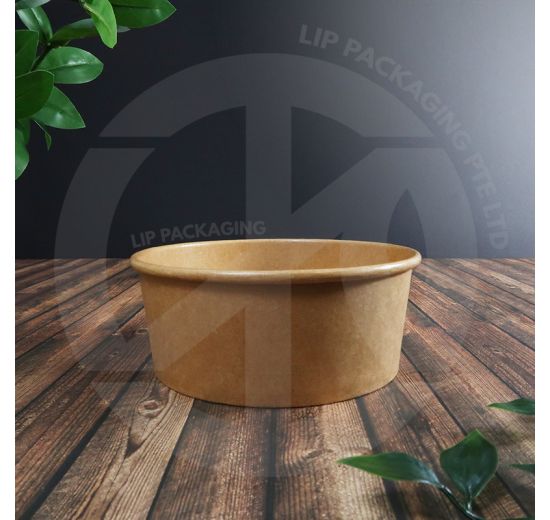 A stack of 750ml, large paper bowls in White and Kraft Brown colors for food packaging.