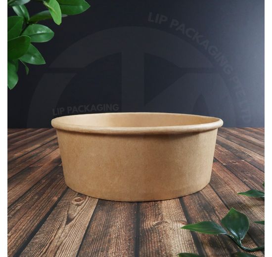 Stack of 1300ml extra-large Kraft Brown paper bowls for catering and family takeaway meals.