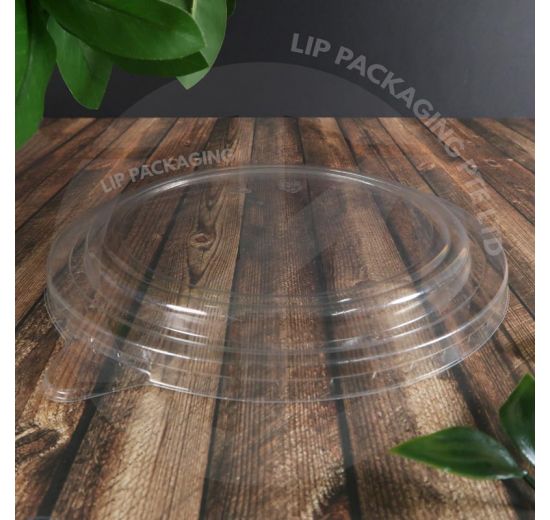 Transparent, raised plastic lid (Lid 1300, 190mm) for 1300ml paper food bowl.