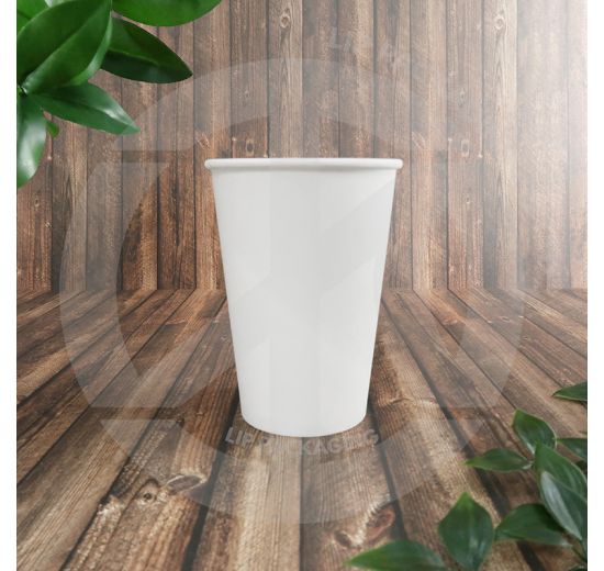 Single white 16oz cold use paper cup suitable for large iced beverages and smoothies.