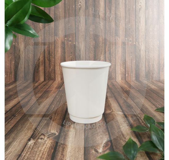 White 8oz Double Wall (2-Ply) paper hot cup ready for takeaway service.