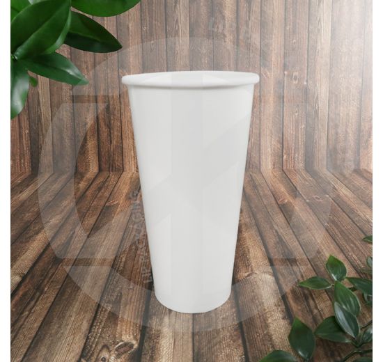 A tall, plain white 22oz cold paper cup, designed for large takeaway drinks like iced tea or soda.