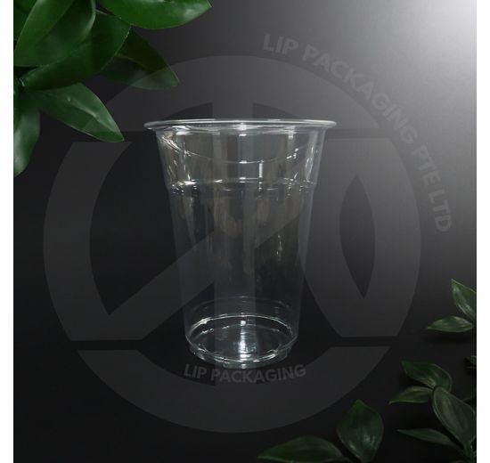 Premium, highly transparent 16oz PET plastic cup with a glossy finish for maximum visual appeal.