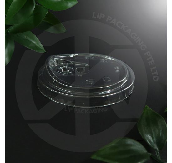Transparent, disposable strawless sippy lid with a pop-out drinking tab for 12oz PET cups.