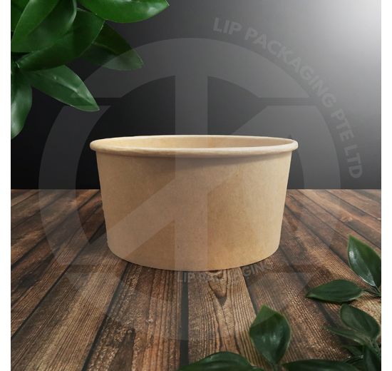 Stack of 1000ml Kraft Brown paper bowls, large dabao size, designed for hefty portions of hot food delivery and microwaving.