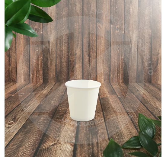 Single 2oz white paper sampling cup for hot or cold beverage tasting