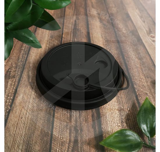 Stack of Matt Black C500/700 hard plastic lids, 90mm diameter, designed to fit PPI 500 and PPI 700 disposable cups.