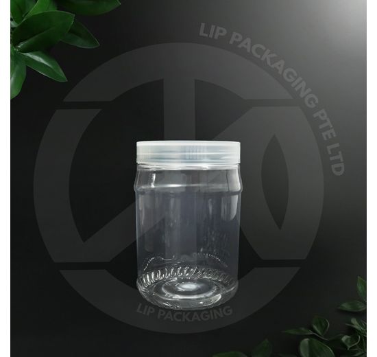 Transparent round 1.2L PET plastic container M-4021 with a matching clear screw-on lid.