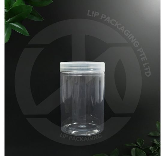 Transparent 1.1L PET plastic container M-1015 with a clear screw-on airtight lid for food packaging.