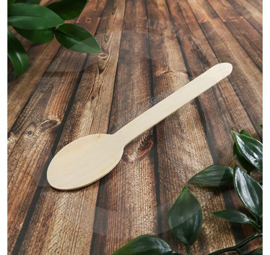 Bulk 160mm disposable wooden spoons for hot soups, meals, and catering in Singapore.