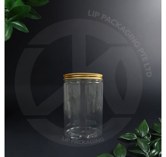 Clear, tall PET plastic container 1015 model with a glossy silver lid, showing dimensions of 90mm diameter and 150mm height.