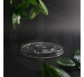 Stack of C95 transparent plastic flat lids (95mm diameter) for AO, Y, and U series cups (360ml, 500ml, 700ml).