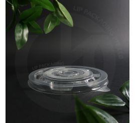Stack of 120mm Transparent Plastic Flat Lids C120 for Y1000 size large cups/containers.