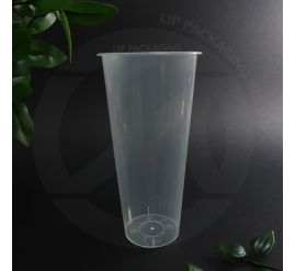 Transparent 22oz PPI 700 plastic cup, highlighted as a hard quality, robust disposable beverage container.
