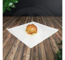 Large 12x12 inch premium white greaseproof paper sheet, perfect for wrapping an oversized burger or serving basket liner.