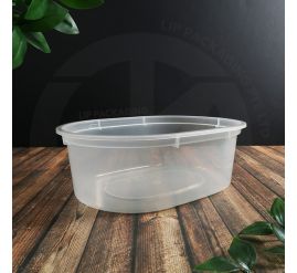 Large 1180ml Oval Container MS D40 in transparent plastic, microwave-safe for takeaway meals, compatible with Lid C34FPT.