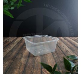 Microwave safe transparent plastic Square Container MS SQ250, suitable for single-serving food portions.