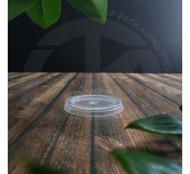 Transparent, 45mm diameter, microwave-safe plastic Lid C08 designed for the MS P100 container.