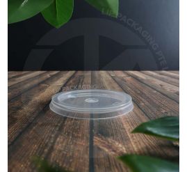 Transparent, 62mm diameter, microwave-safe plastic Lid C20 for sauce and condiment cups.