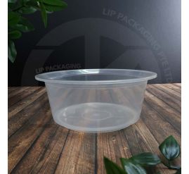 Stackable, clear, microwave-safe 1055ml Round Container MS 1200 plastic base.