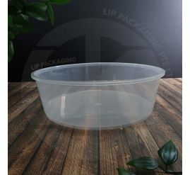 Transparent, wide-diameter (237mm), microwave-safe 2330ml Round Container MS 2500 plastic base.
