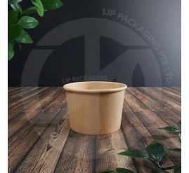 Stack of 8oz brown disposable paper bowls, commonly used for serving hot porridge or soup.