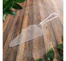 Bulk 205mm translucent disposable plastic cake knife, individually sealed for hygienic serving in Singapore.