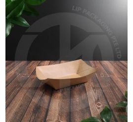 Medium 6oz brown Kraft paper tray BT6 (#2), liquid proof and greaseproof boat container for takeaway snacks.