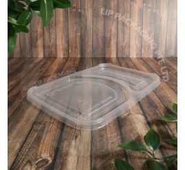 Translucent plastic lid CPP2C for PP2C 2-compartment rectangular bento box container.