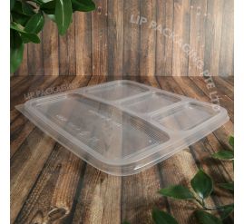 Translucent, square plastic Lid CPP4CA designed to fit the 4-compartment PP4C-A bento box.