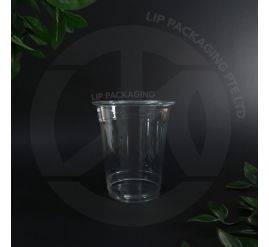 Stack of 12oz PET plastic cups with a glossy, transparent finish, suitable for premium cold beverages and desserts.