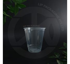 Stack of transparent 12oz TF model plastic cups, showing the standard straight-wall shape.