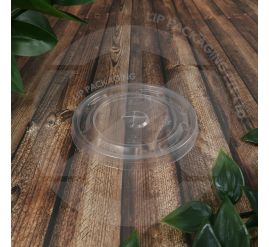 Stack of translucent Plastic Flat Lids C90 (90mm diameter) designed to fit the 12oz Special Foam Cup.