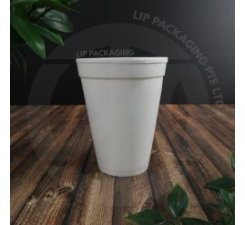 Stack of white 12oz Styrofoam foam cups with 87mm top diameter, used for disposable serving of medium-sized hot or cold drinks.