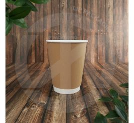 Brown 12oz double wall paper cup, designed with two layers for thermal insulation for hot beverages.