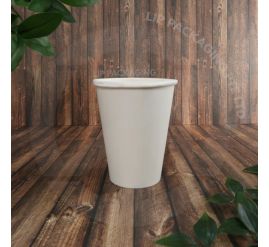 Single white 12oz single wall paper cup ready for hot or cold beverage service.