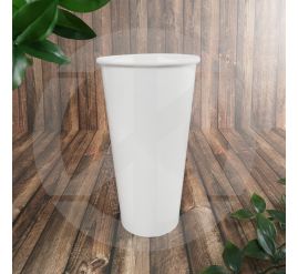 A tall, plain white 22oz cold paper cup, designed for large takeaway drinks like iced tea or soda.