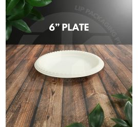 Stack of natural-colored, round 6-inch Biocorn plates made from corn starch for eco-friendly events.