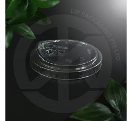 Transparent, disposable strawless sippy lid with a pop-out drinking tab for 12oz PET cups.