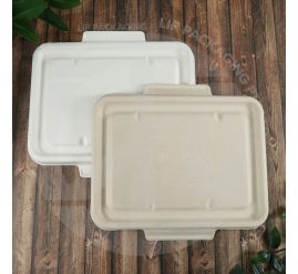 Sugarcane pulp lid CSRT-60 in natural color for two or three compartment food containers.