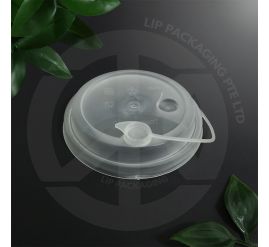Takeaway beverage lid designed for hot or cold drinks, allowing both direct sipping or straw insertion.