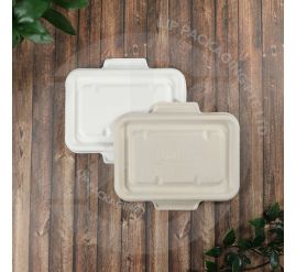 Stack of natural and white compostable Sugarcane Pulp lids CSRT-22.
