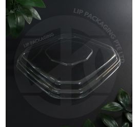 Stack of clear transparent plastic lids CSOT-28TR for square sugarcane food containers SOT 500 and SOT 750.